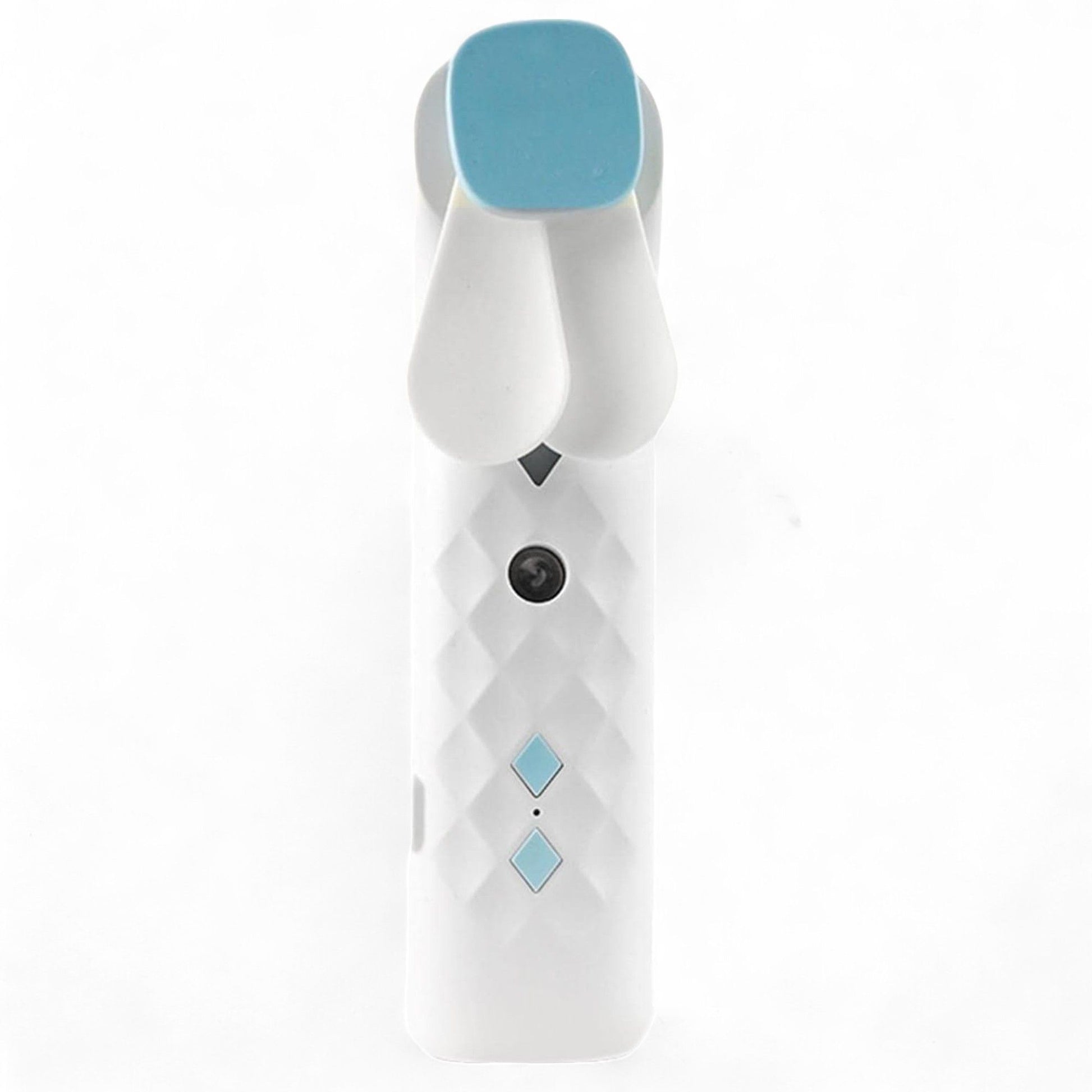 Ventilador y pulverizador facial blanco. Refresca e hidrata al instante, compacto, USB recargable y perfecto para viajes, oficina y exteriores.