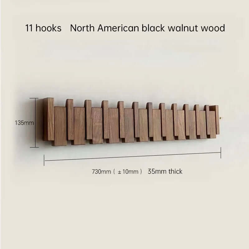 Perchero de pared Verona en madera natural, escandinavo, con 11 ganchos plegables para organización.