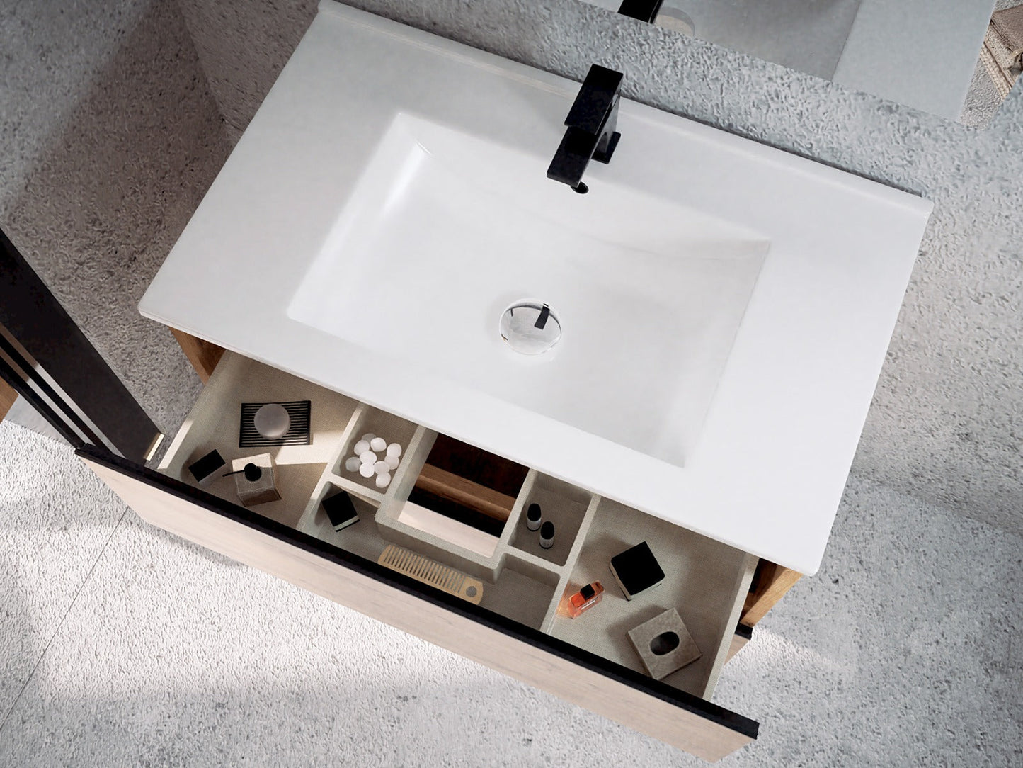 Mueble de baño Madison Top tiradores tipo uñero negro minimalistas