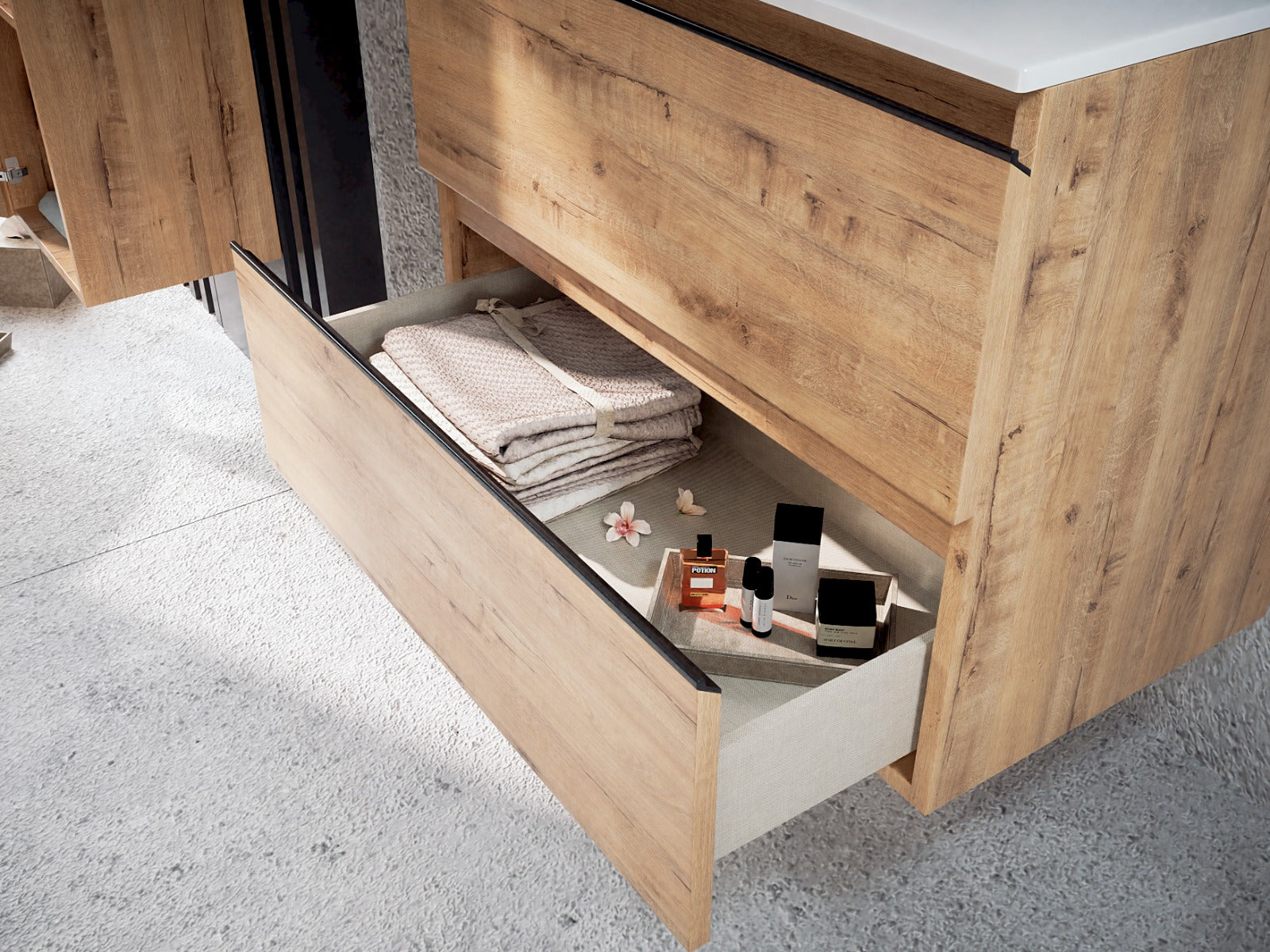 Cajones del mueble de baño suspendido 2 cajones Roble Ostippo
