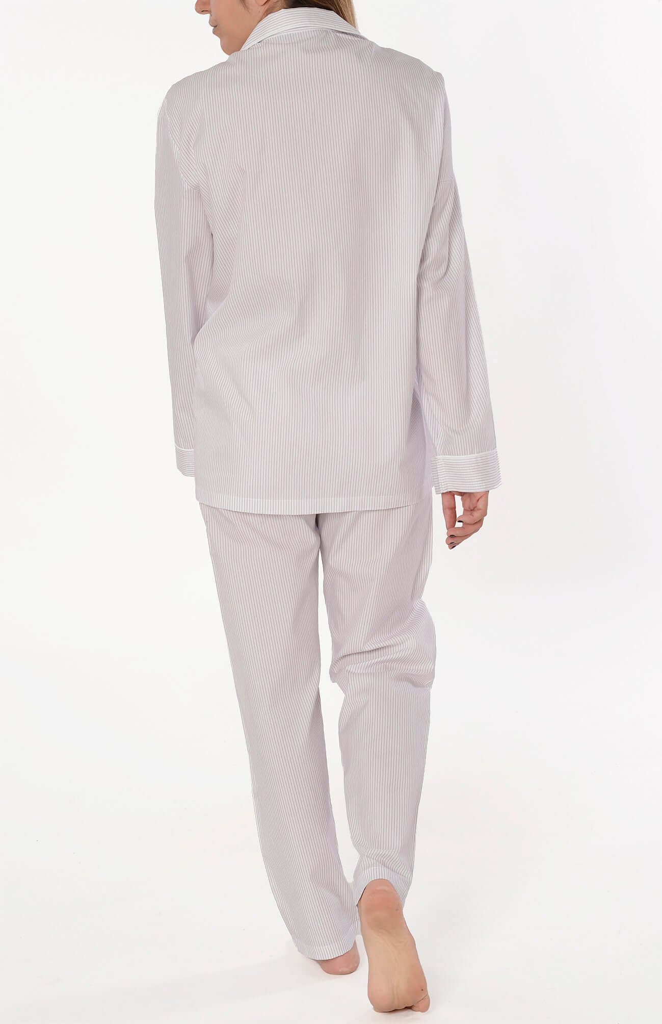 Pijama Mujer Largo Premium Solapa Seda Rayas - Violeta 0901_91