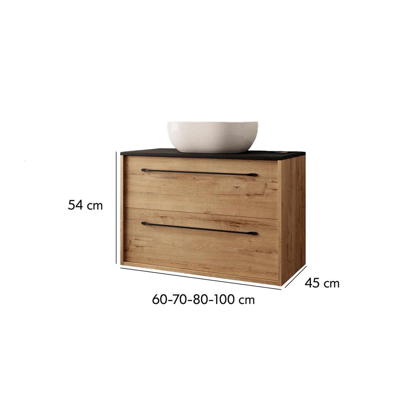 BATHME LENNOX Mueble de Baño con Lavabo y Encimera Roble Ostippo Ebony