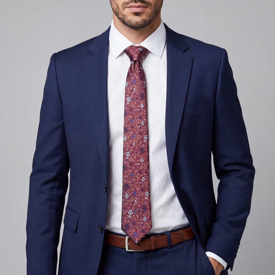 Auvergne · corbata floral de color rojo intenso