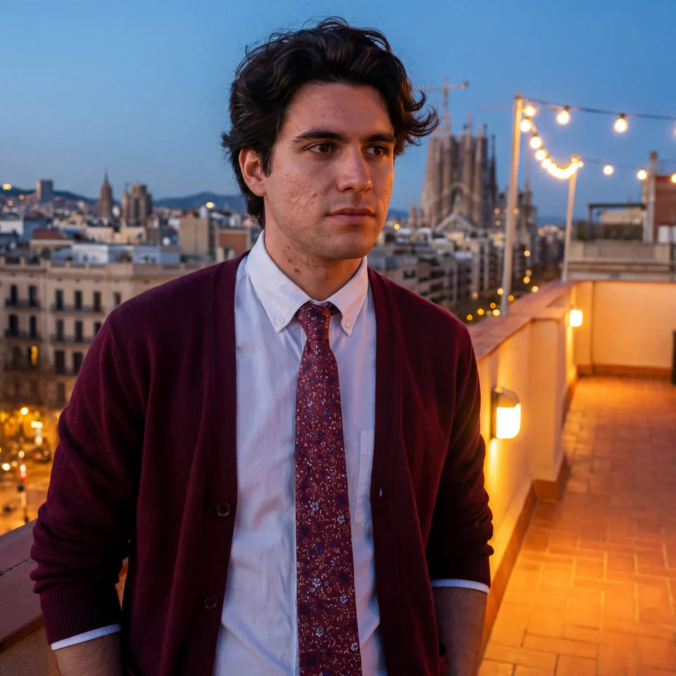 Auvergne · corbata floral de color rojo intenso