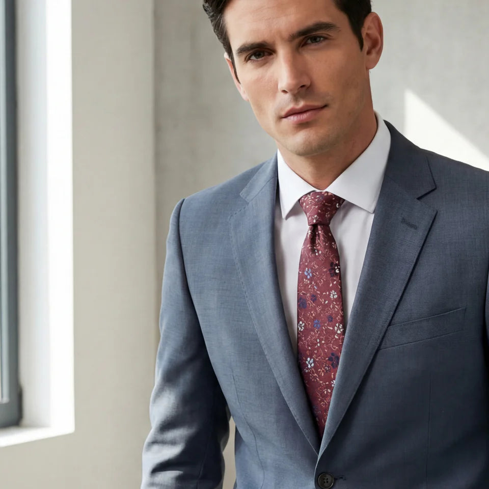 Auvergne · corbata floral de color rojo intenso
