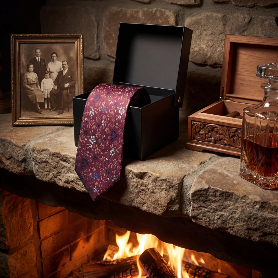 Auvergne · corbata floral de color rojo intenso