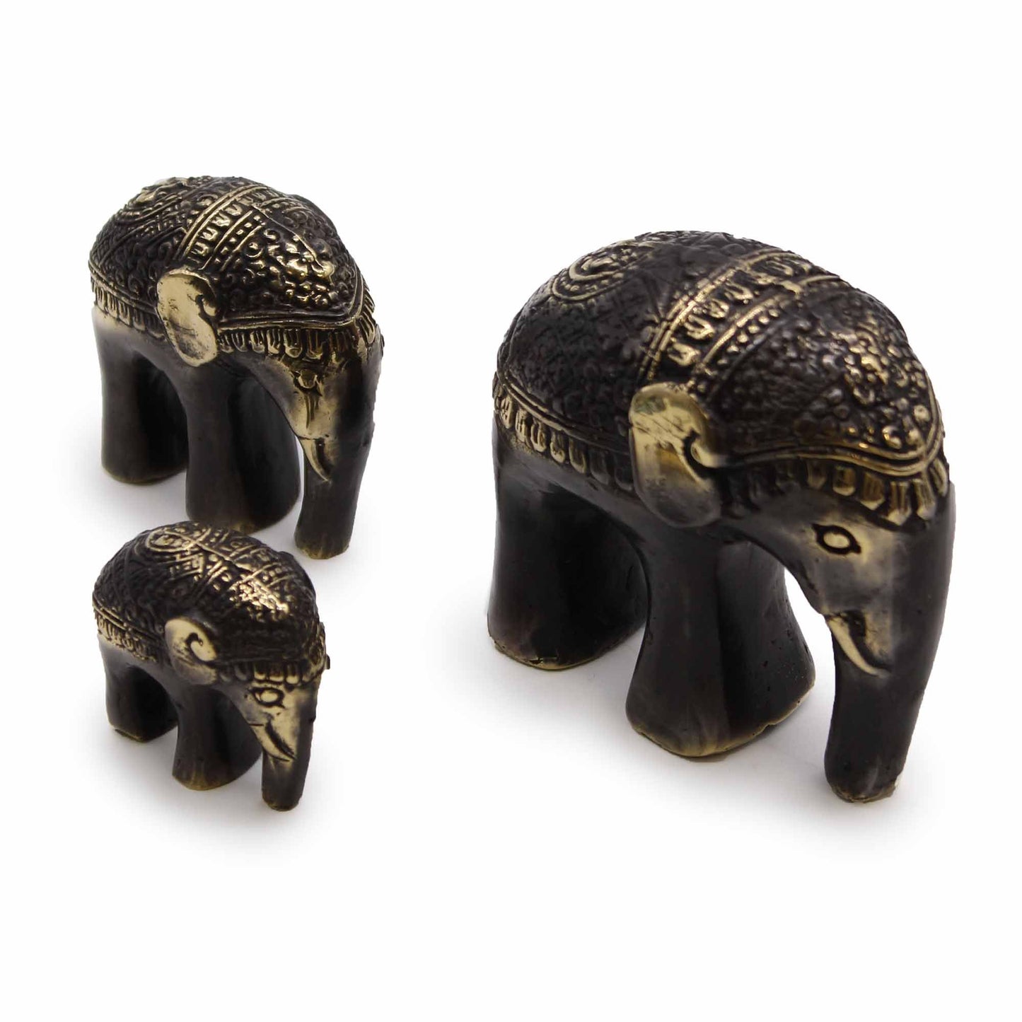 Elefantes de decoración en bronce y negro, estilo artesanal, set de 3 tamaños. Ideal para hogar u oficina.