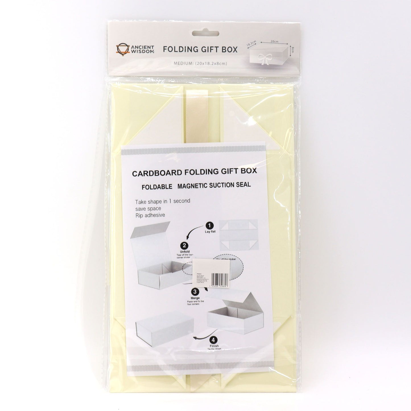 Caja de regalo plegable con Lazo 20x18.2x8 cm - Marfil