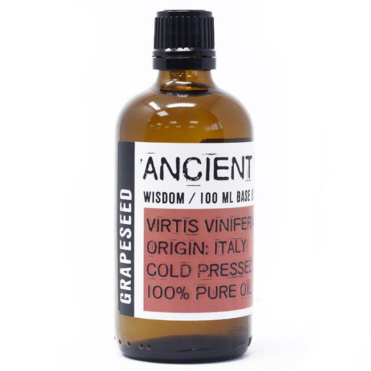 Aceite de semilla de uva 100% puro, 100 ml, botella ámbar, prensado en frío, origen Italia.