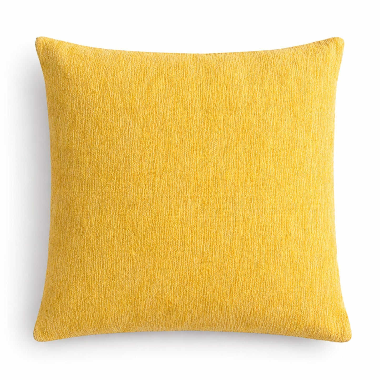 Cojín cuadrado amarillo de tela texturizada, estilo moderno y acogedor, ideal para decorar cualquier espacio.