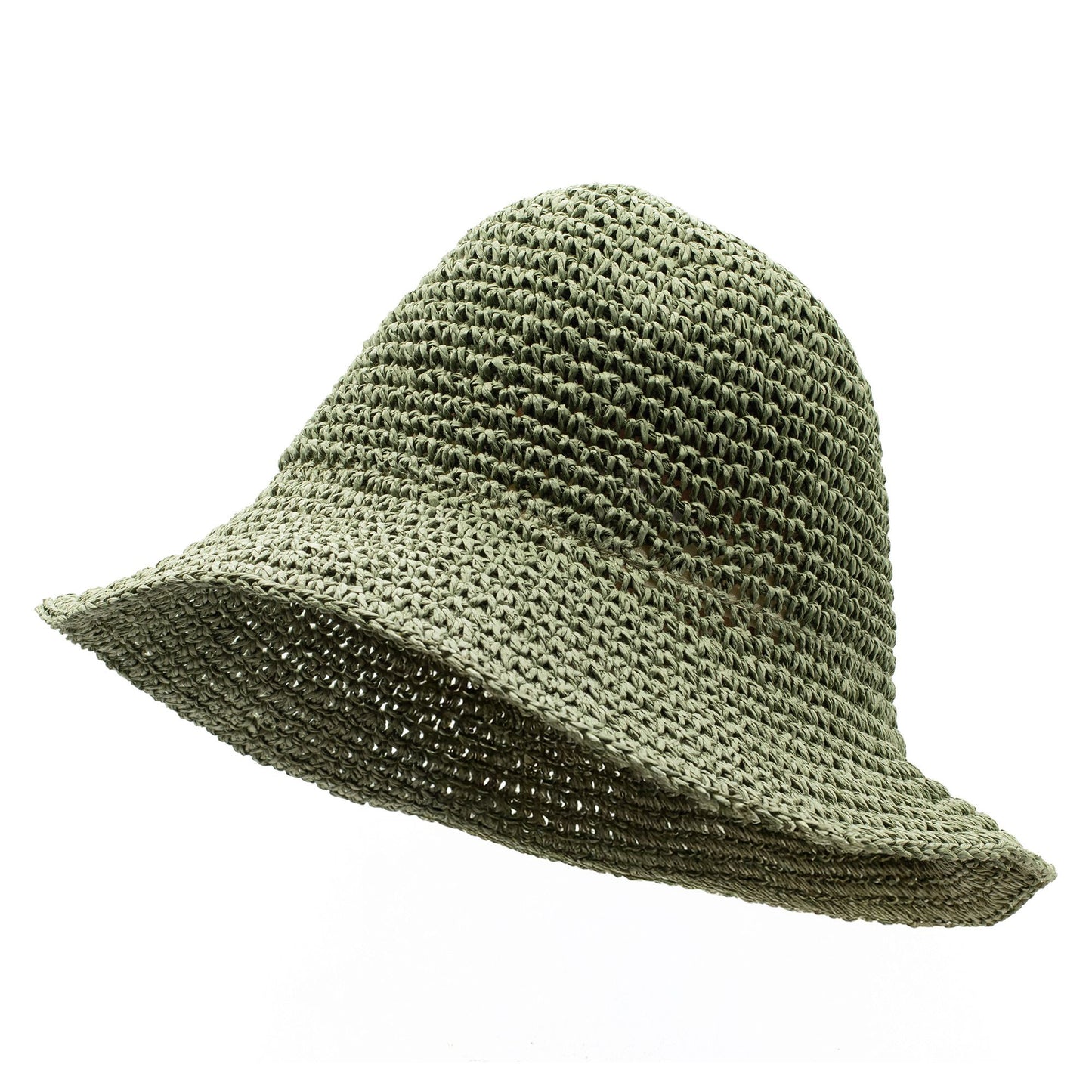 Sombrero de paja verde estilo boho, tejido a mano, ideal para días soleados.