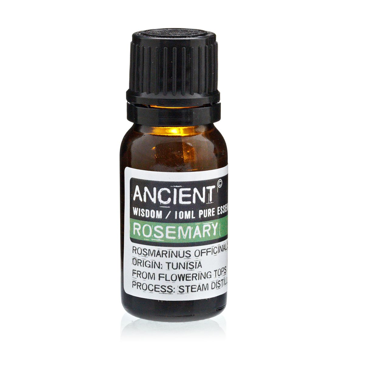 Aceite esencial de romero, botella ámbar de 10 ml, origen Túnez, destilado al vapor, estilo natural.