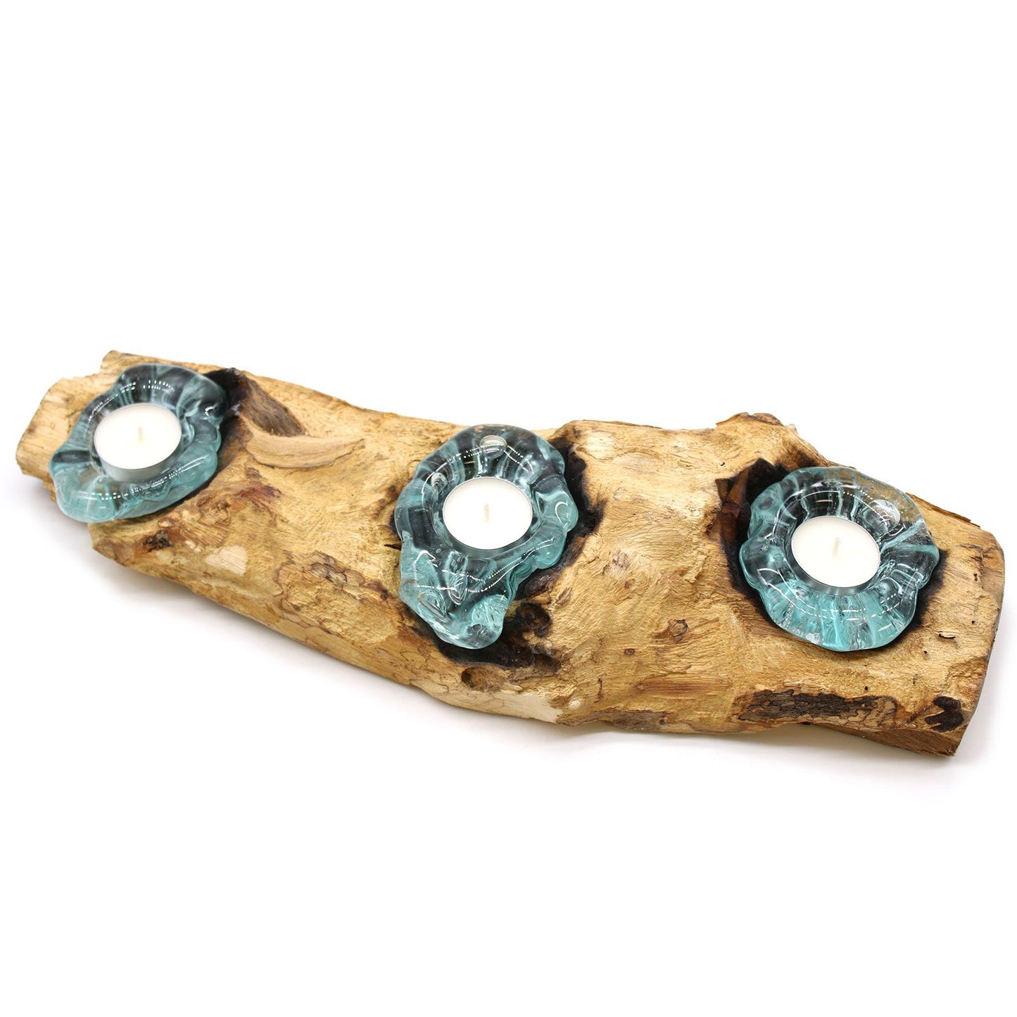 Portavelas triple plano de vidrio Molton sobre madera