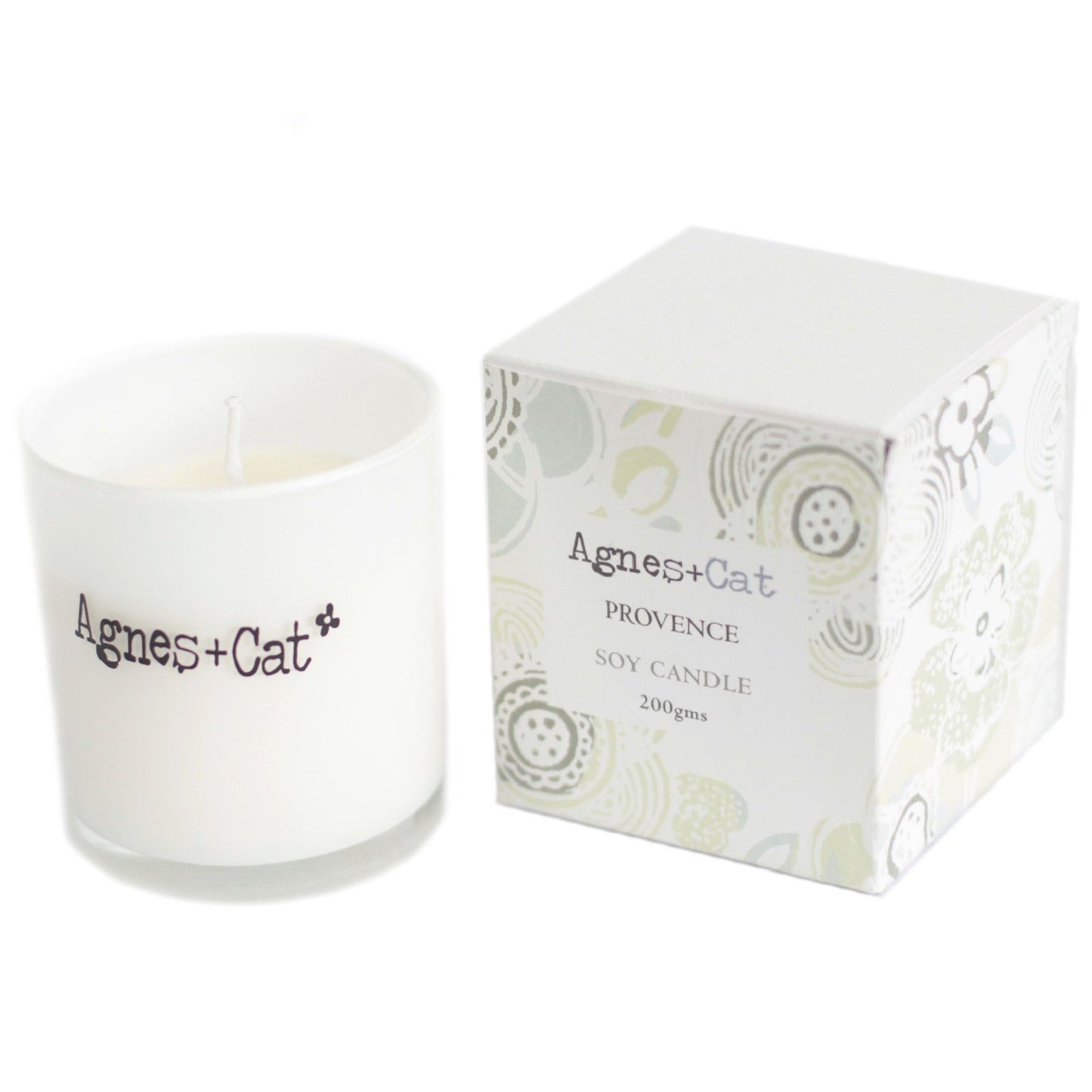 Vela de soja blanca "Provence" de Agnes+Cat, envase elegante con caja decorativa. 200 g. Estilo contemporáneo.