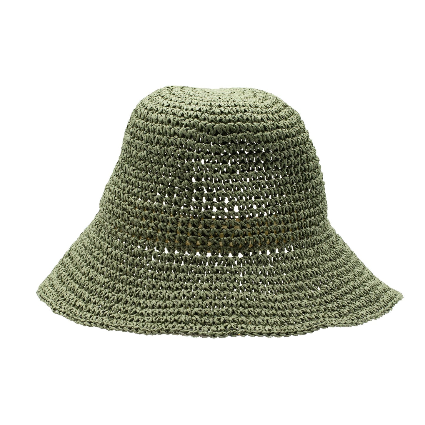 Sombrero de paja verde oliva, estilo bucket, tejido a mano, ideal para días soleados.