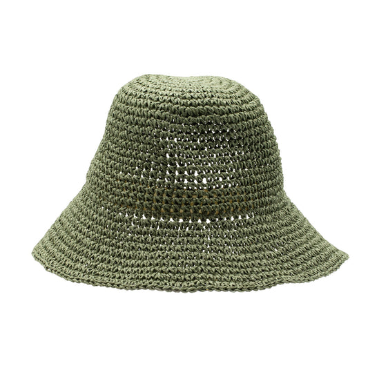 Sombrero de paja verde oliva, estilo bucket, tejido a mano, ideal para días soleados.