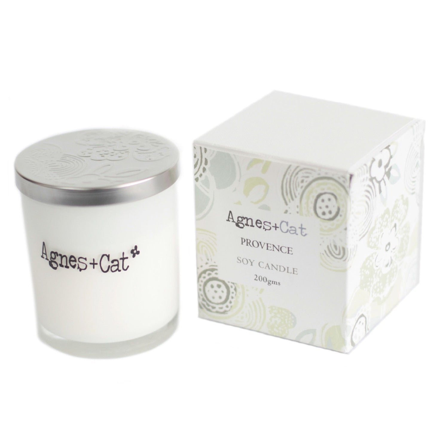 Vela de soja blanca "Provence" en recipiente de vidrio con tapa metálica, 200g, de Agnes+Cat.