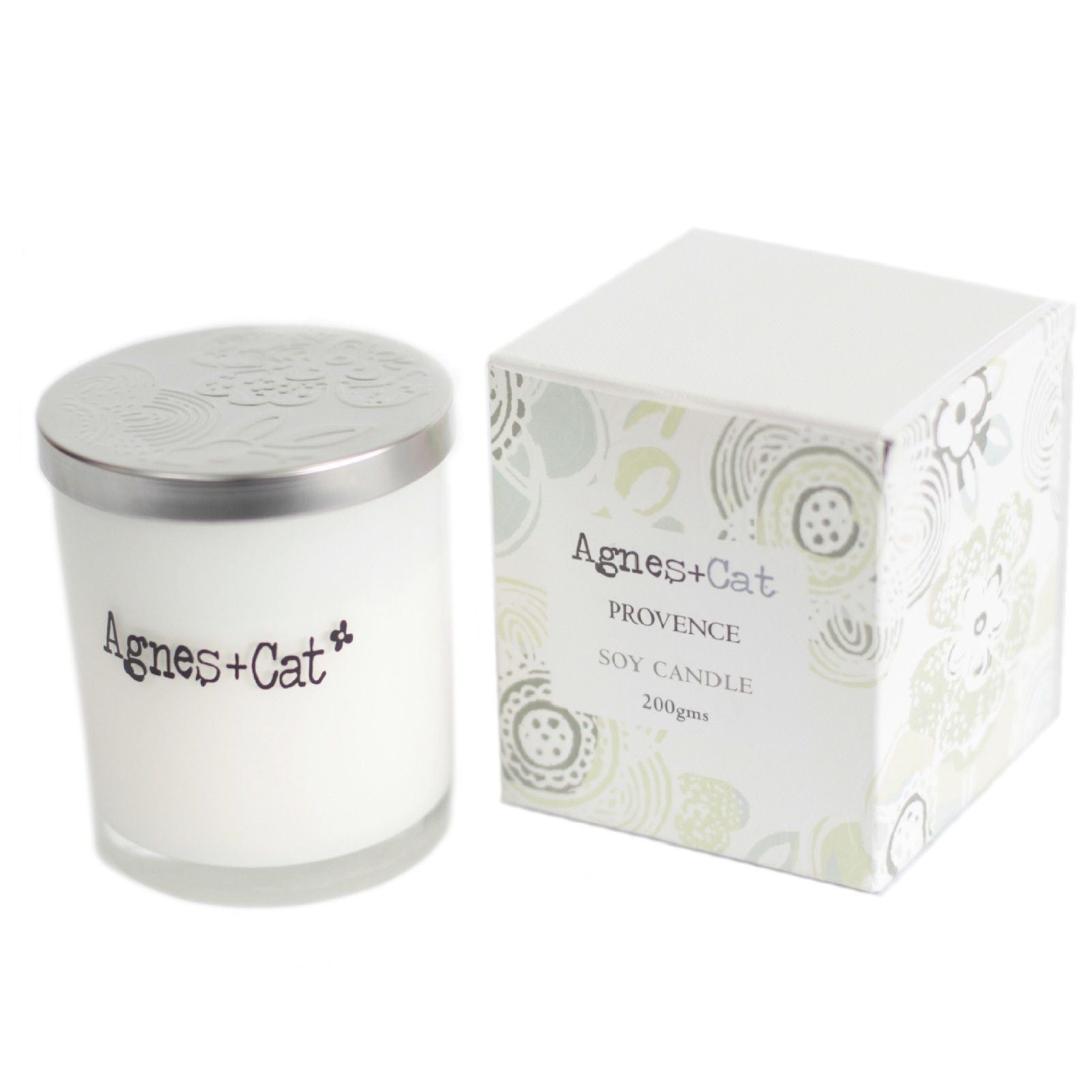 Vela de soja blanca "Provence" en recipiente de vidrio con tapa metálica, 200g, de Agnes+Cat.