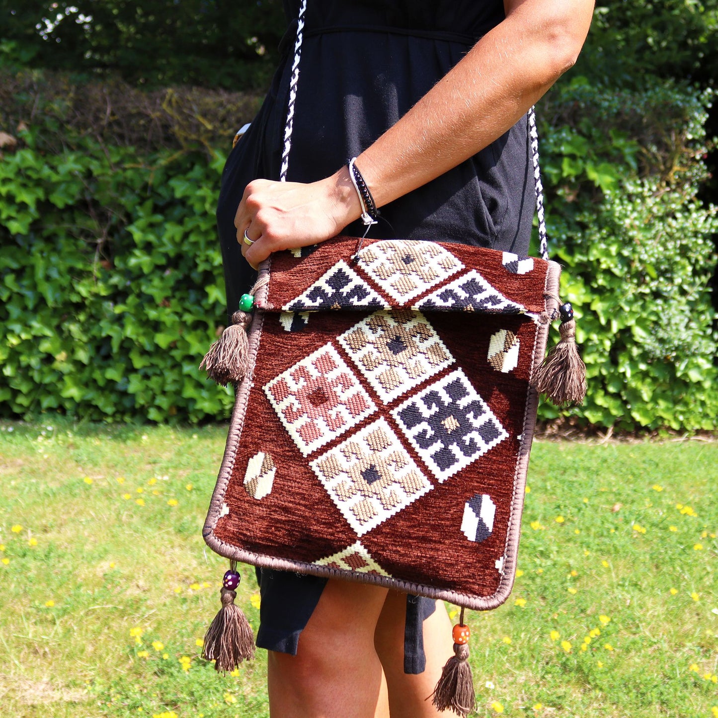 Bolso bandolera de festival Kilim de chocolate