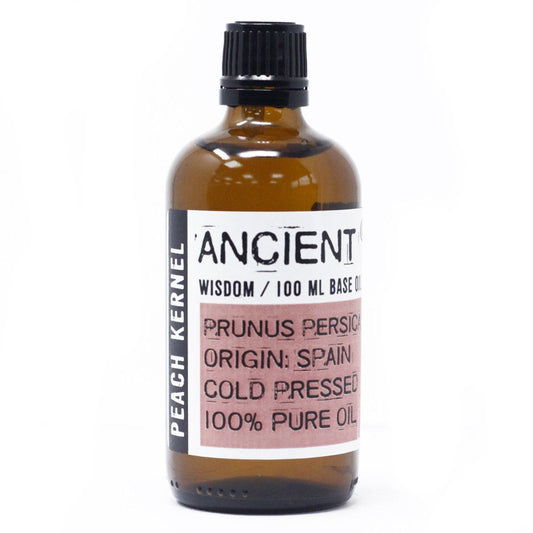 Aceite puro de almendra de durazno, 100 ml, envase de vidrio ámbar, prensado en frío, origen España.