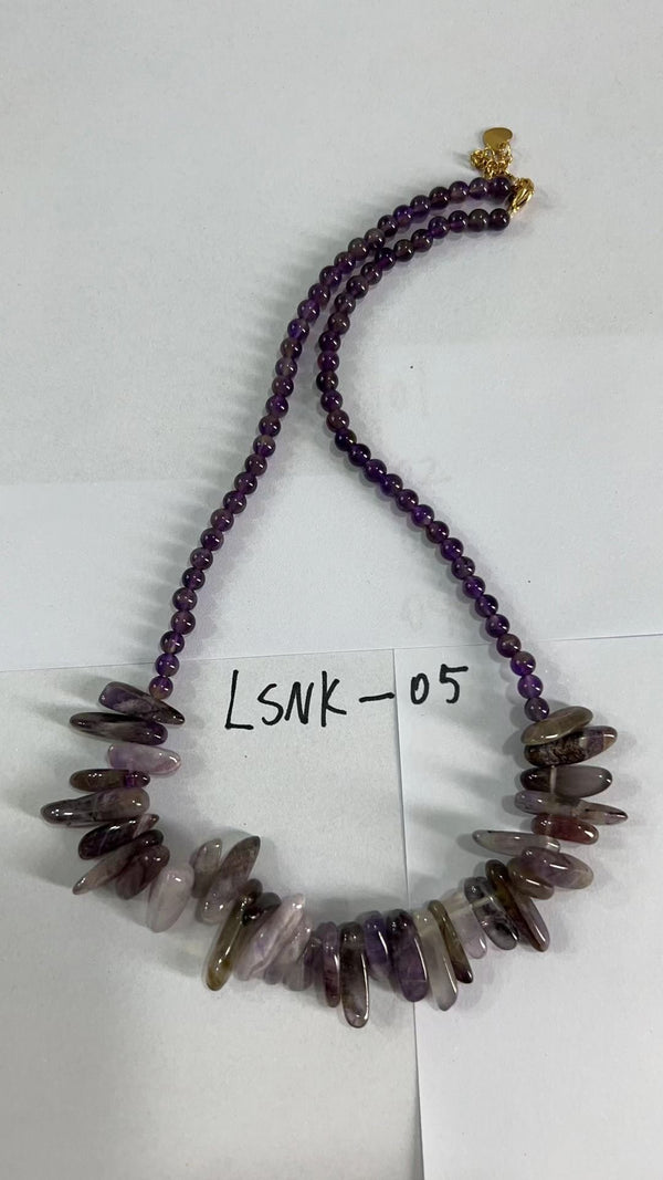 Collar de gemas de piedra larga - Amatista