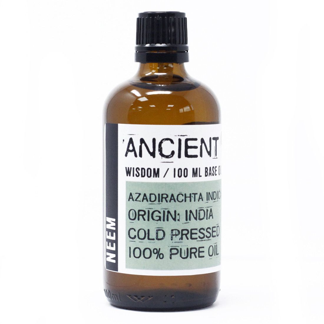 Aceite de neem puro, 100 ml, botellas de vidrio ámbar, presión en frío, origen: India.