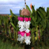 Campanas de viento de coco y capiz - Formas mixtas en rosa y blanco - 35 cm