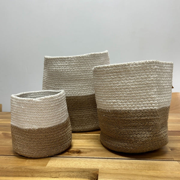 Cesta Mediana de Algodón y Yute 20x20cm - Blanca