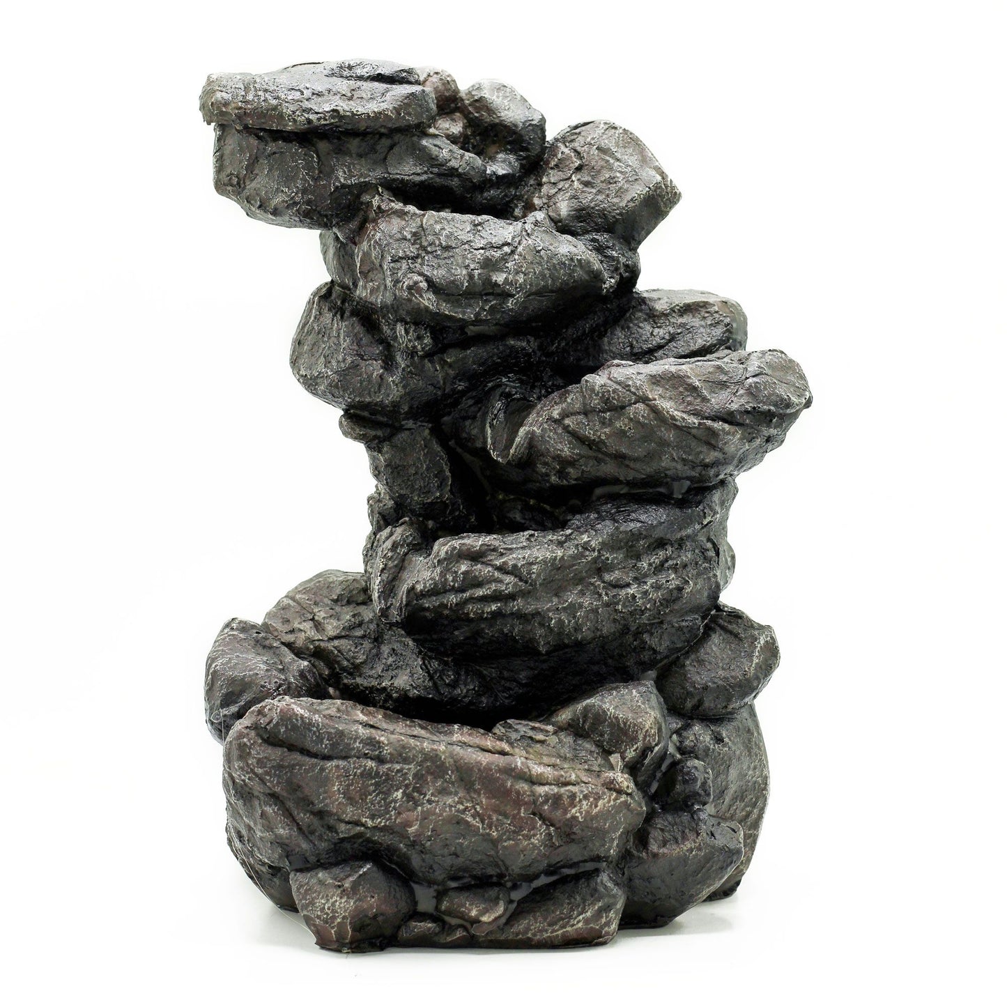 Fuente de sobremesa Ancient Wisdom (35cm) con forma de pila de rocas grises y marrones, estilo natural.