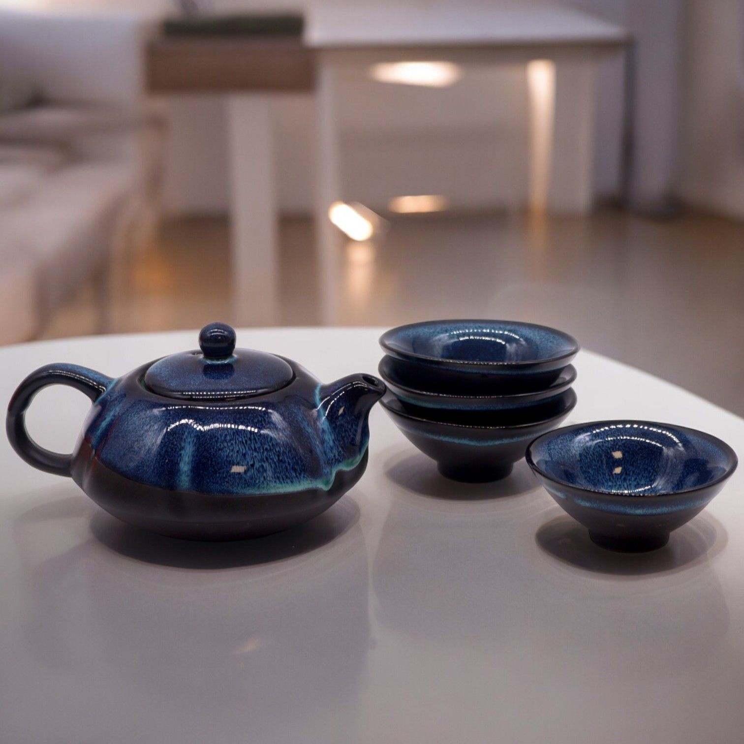 Set de Tetera - Tonos azules - Tetera y Cuatro Tazas