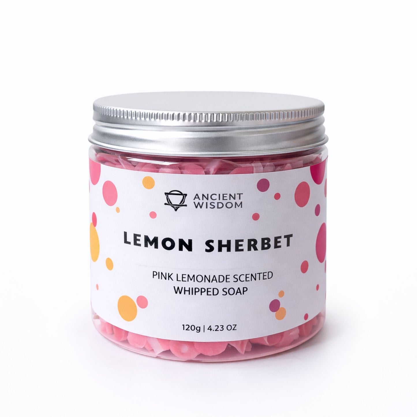 Jabón batido de sherbet de limón, color rosa, 120g, aroma a limonada. Ideal para un spa en casa.