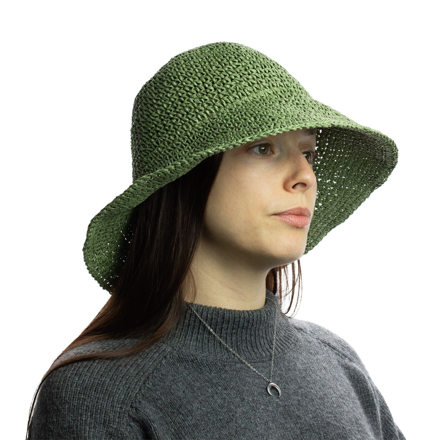 Sombrero de paja verde, estilo fedora, tejido, ideal para verano y días soleados.