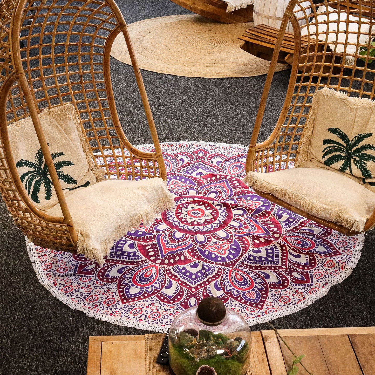 Mandala Redonda Algodón 180cm - Rosa y Morado