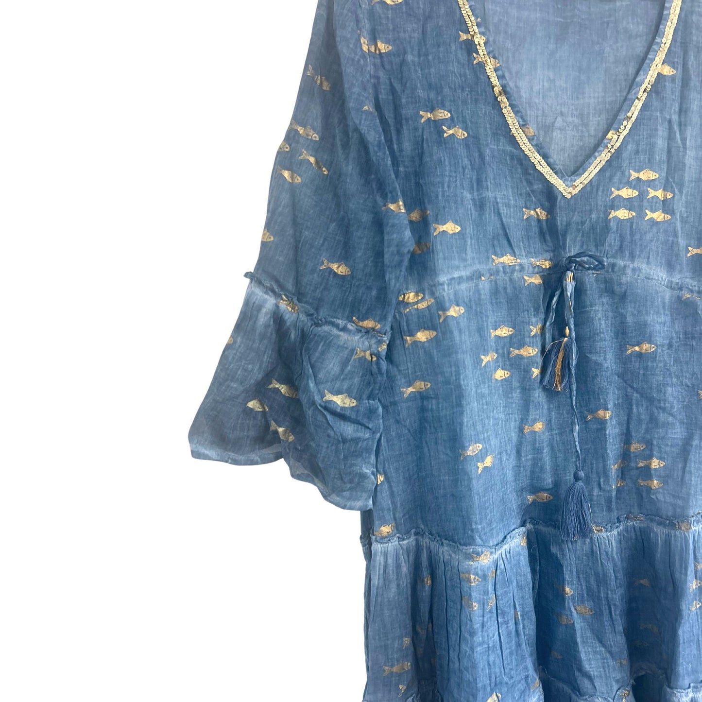 (ML) Colección Nomad Sari - Vestido - Diseño de pez azul marino y dorado