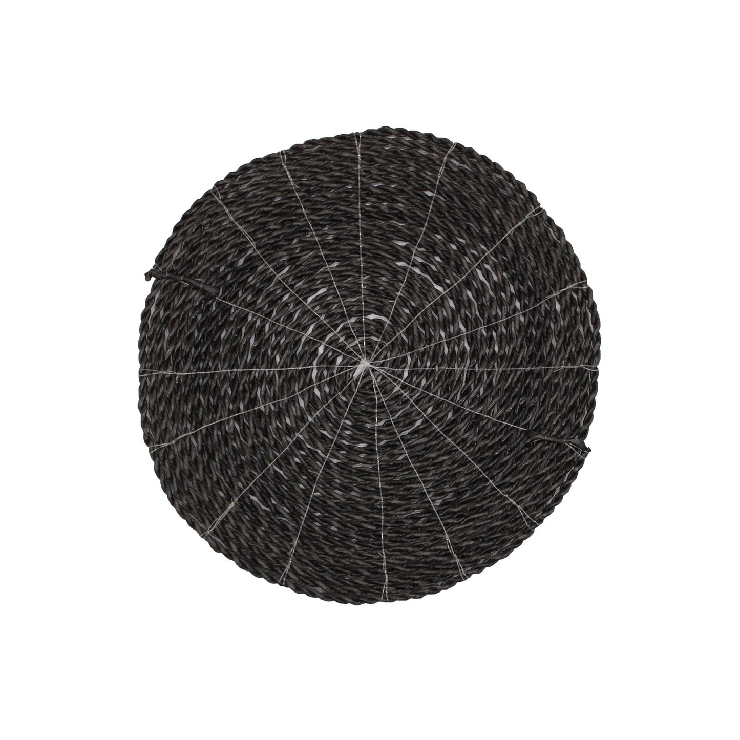 Alfombra circular de yute negro trenzado, estilo bohemio, perfecta para decorar espacios modernos.