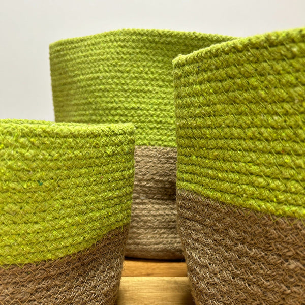 Cesta Grande de Algodón y Yute 25x25cm - Pistacho