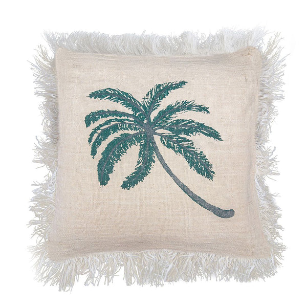 Funda de Cojín de Lino 45x45 Palmera con Flecos