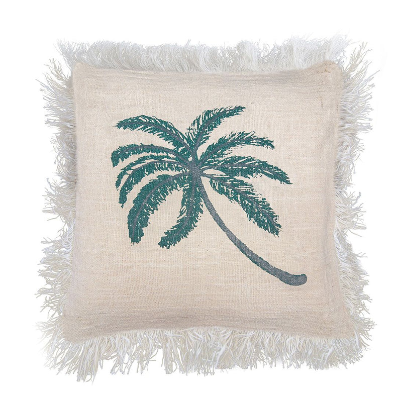 Funda de Cojín de Lino 45x45 Palmera con Flecos