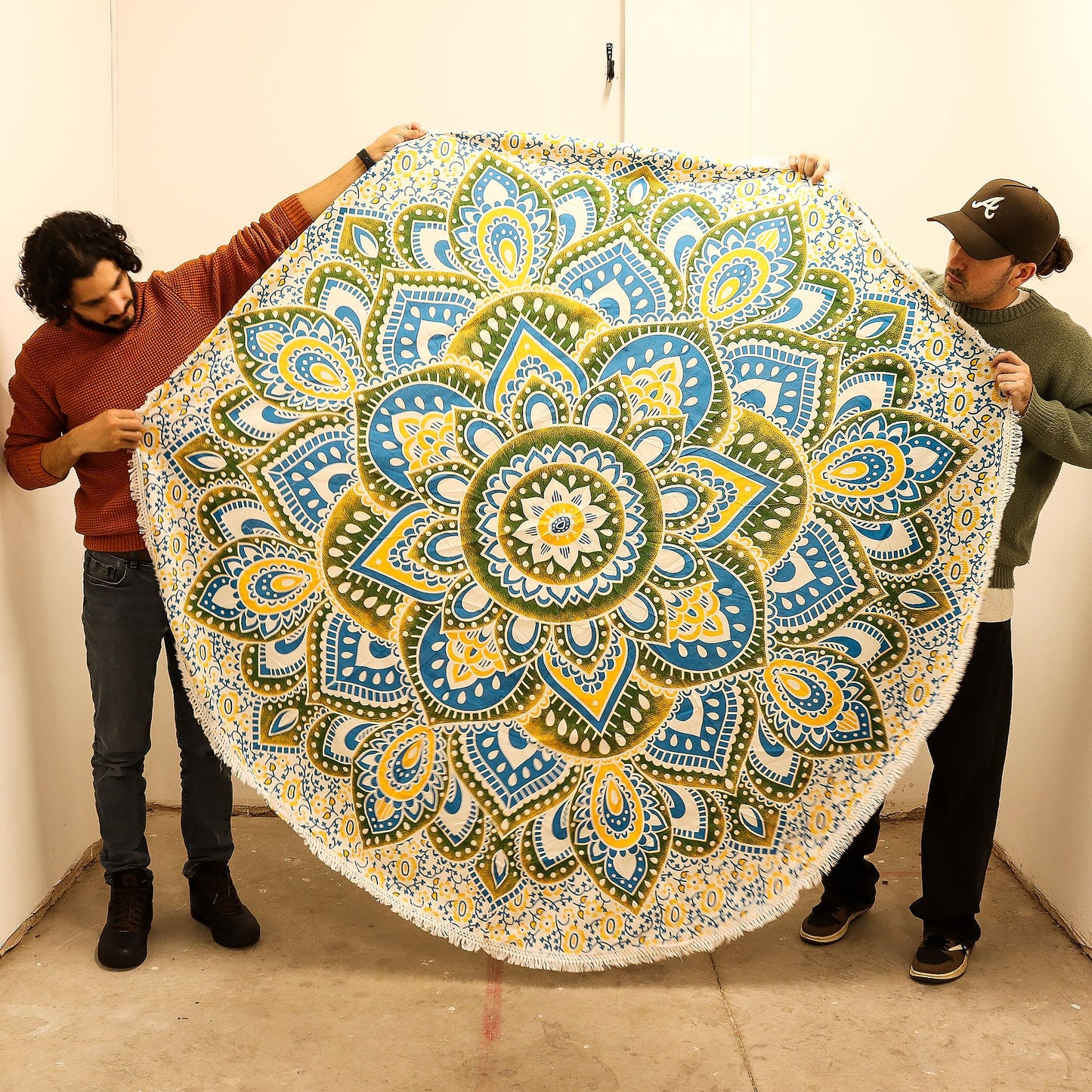 Mandala Redonda Algodón 180cm - Amarillo y Azul