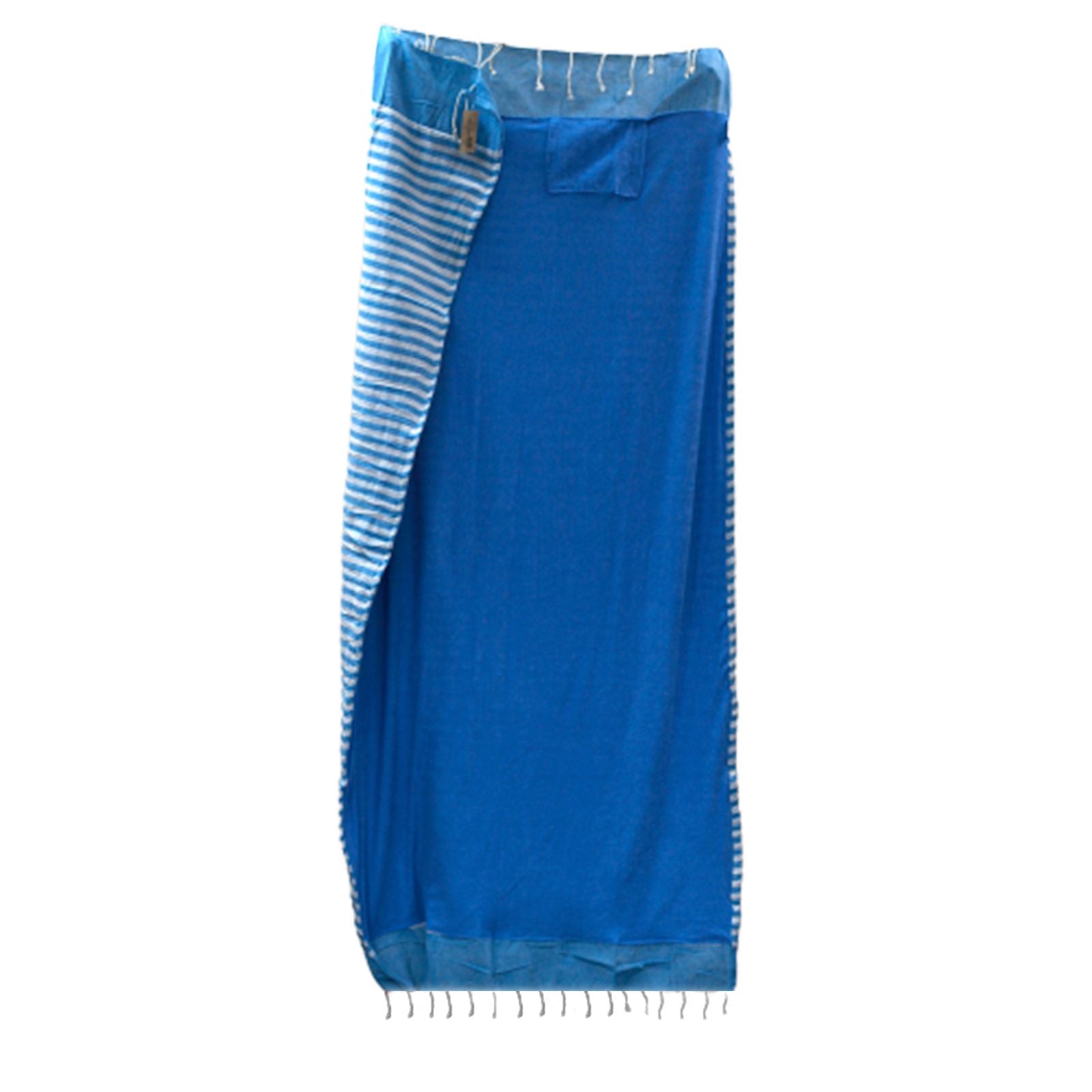 Toalla de playa turquesa con rayas blancas, de algodón suave y estampado moderno, ideal para el verano.