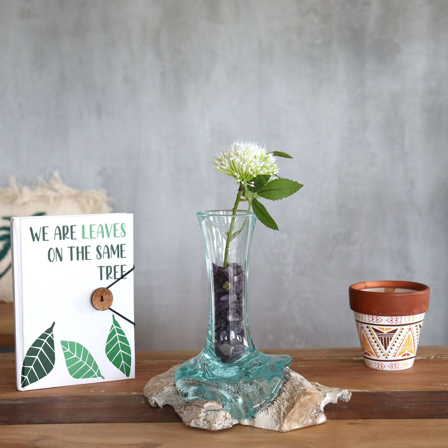 Vidrio Fundido sobre Madera Blanqueada - Florero - Pequeño