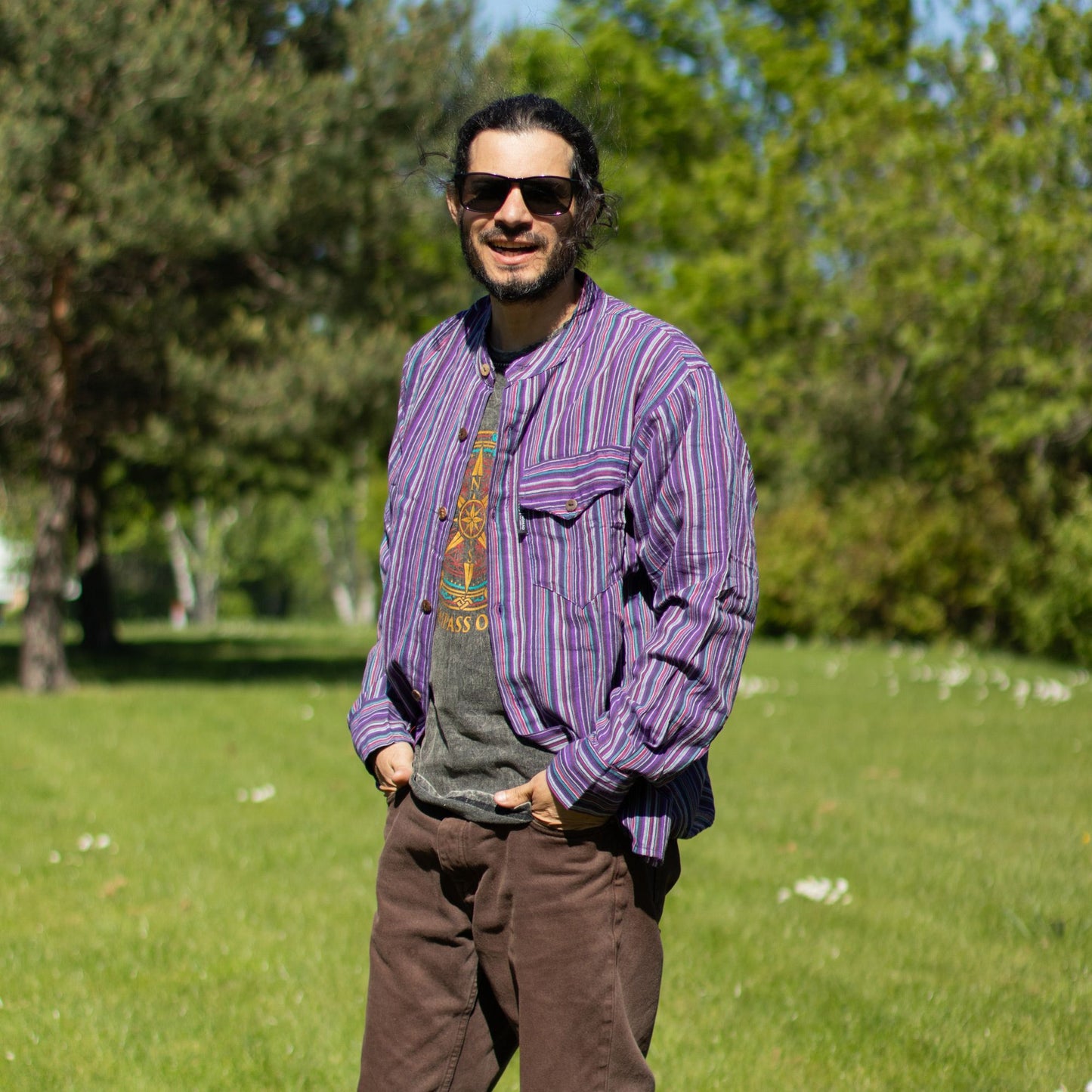 Nomad Sari Abuelo Camisa - Negro Púrpura - Mediano