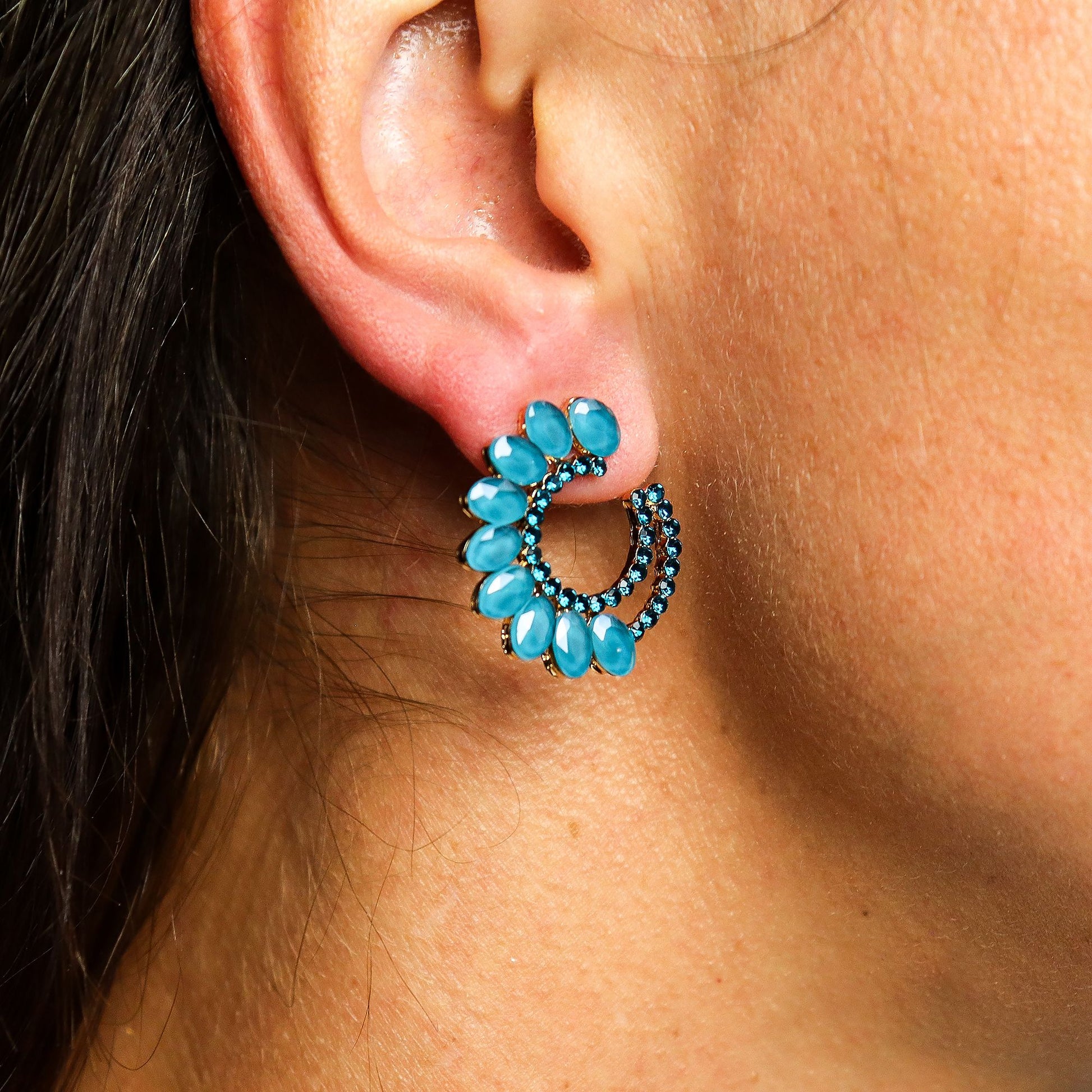 Pendientes Aro Verde Turquesa - Cristal Vintage