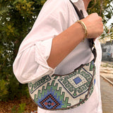 Bolso Hobo de Jacquard - Geo-Verde (correa marrón)