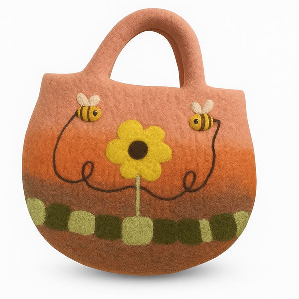 Bolsa de fieltro con girasoles y abejas - 35 x 27 cm