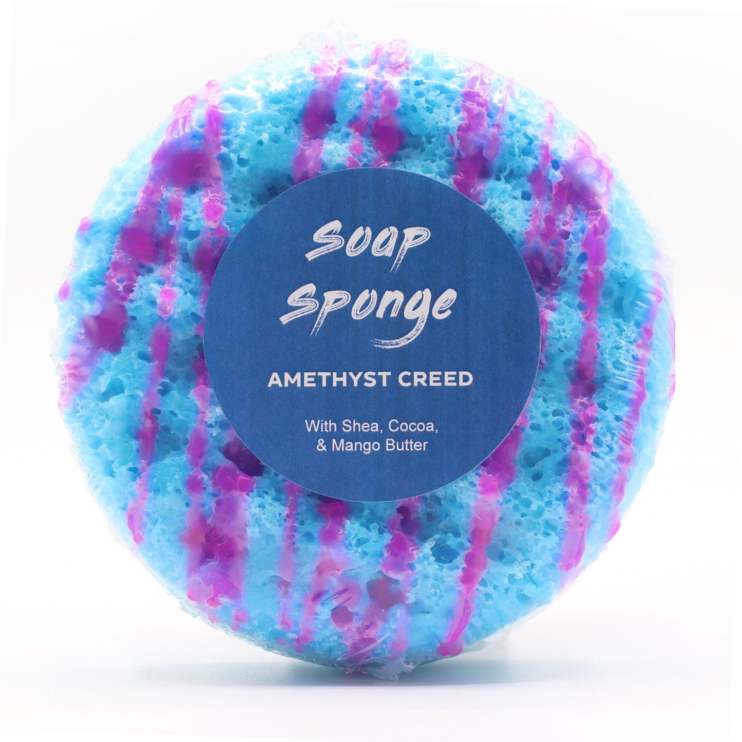 Esponja de jabón Amethyst Creed – manteca de karité, cacao y mango