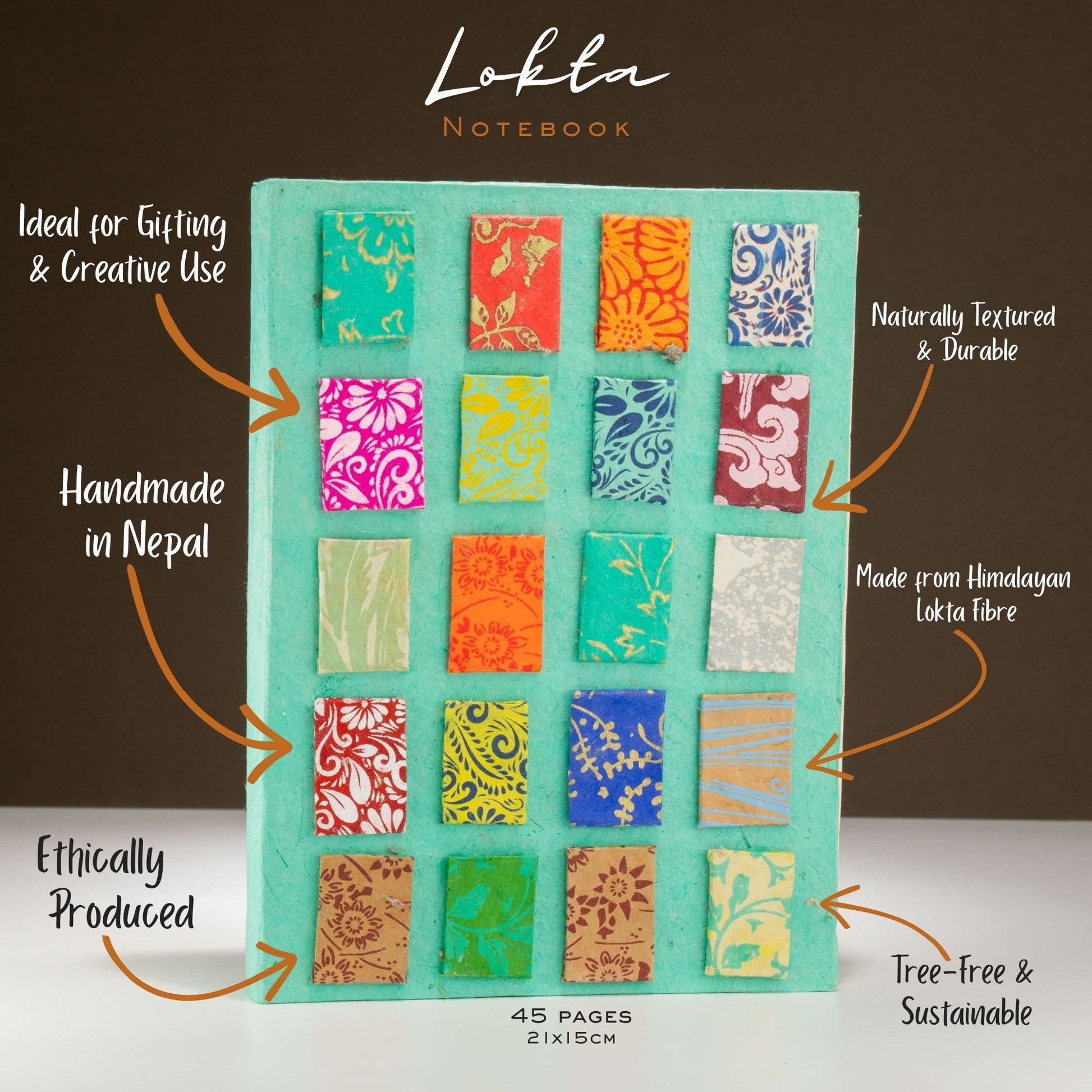Cuaderno Lokta hecho a mano en Nepal, 45 páginas, colores vibrantes, texturizado, sostenible y ético.