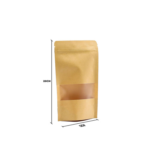 10x Bolsas kraft con ventana 12x20 cm