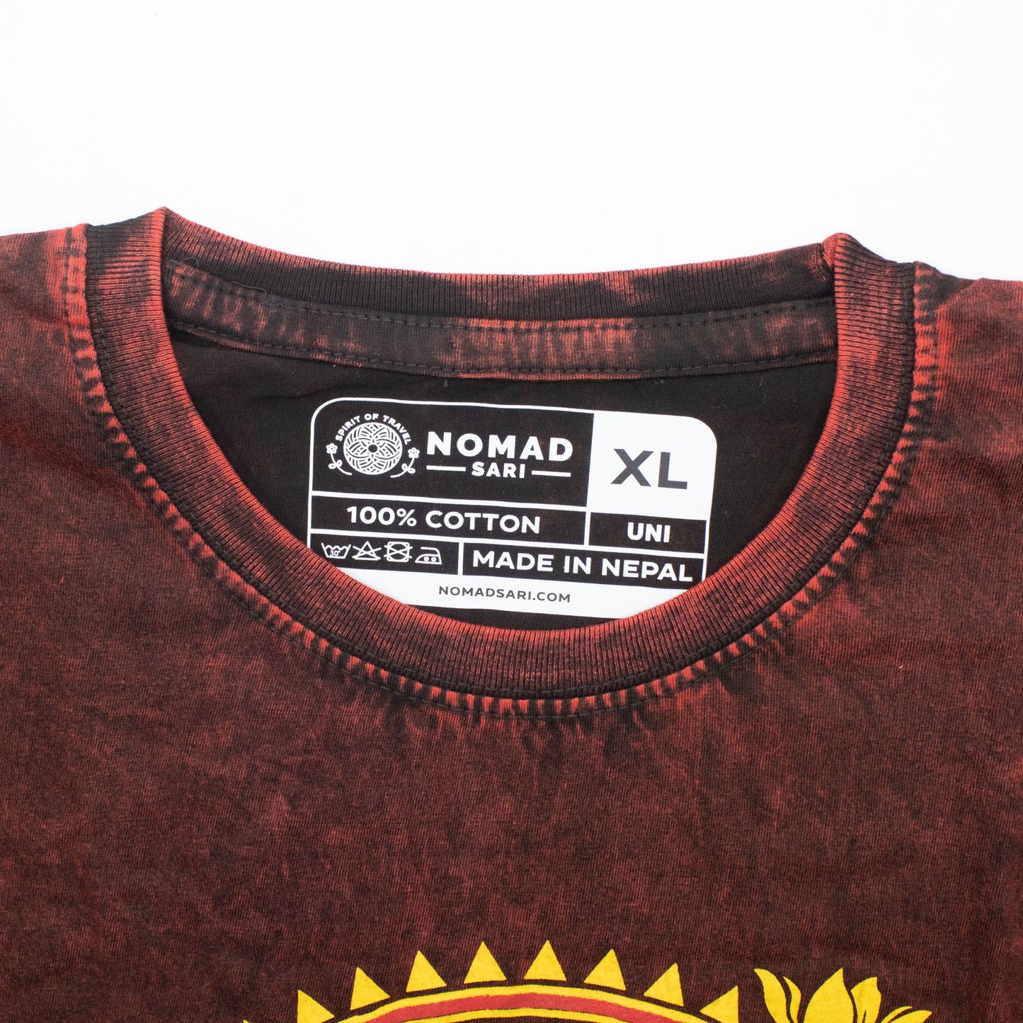 Nomad Sari Camiseta de algodón lavado a piedra - Mandala de Dragón - Granate - XL