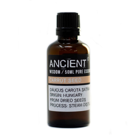 Aceite esencial de semillas de zanahoria, 50ml, frasco marrón, destilado de semillas secas, origen: Hungría.